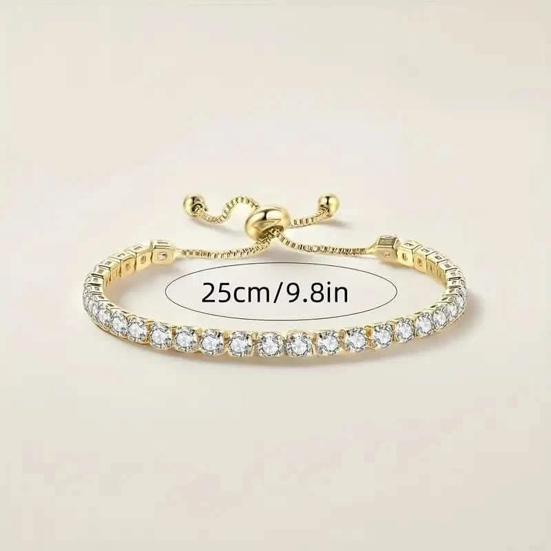Copper Base with Plated Finish Synthetic Cubic Zirconia Inlay Adjustable Tennis Bracelet for Women Bracelets - DailySale