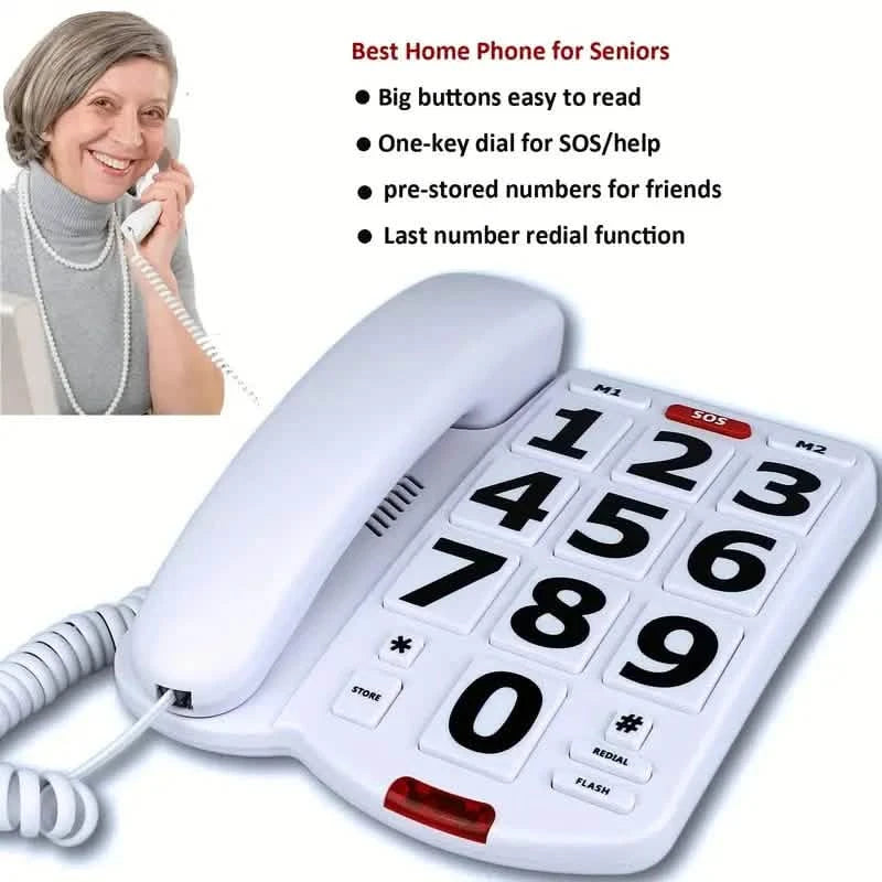 Corded Landline Telephone with Big Buttons for Seniors Home Phone Audio Accessories - DailySale