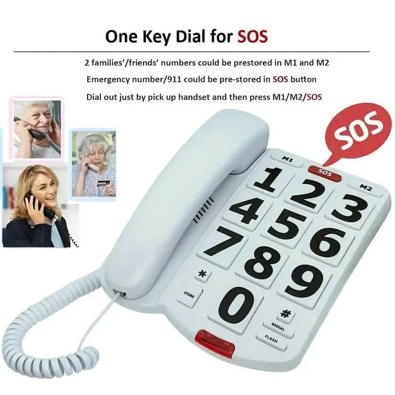 Corded Landline Telephone with Big Buttons for Seniors Home Phone Audio Accessories - DailySale