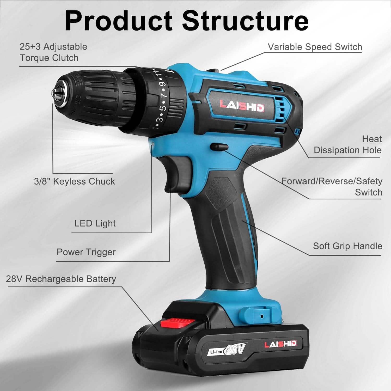Cordless Drill Set with 2 Pieces 8V Batteries and Charger 2 Variable Speed 3/8In Keyless Chuck Home Improvement - DailySale