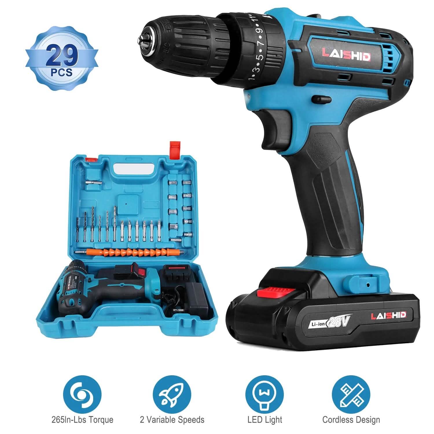 Cordless Drill Set with 2 Pieces 8V Batteries and Charger 2 Variable Speed 3/8In Keyless Chuck Home Improvement - DailySale