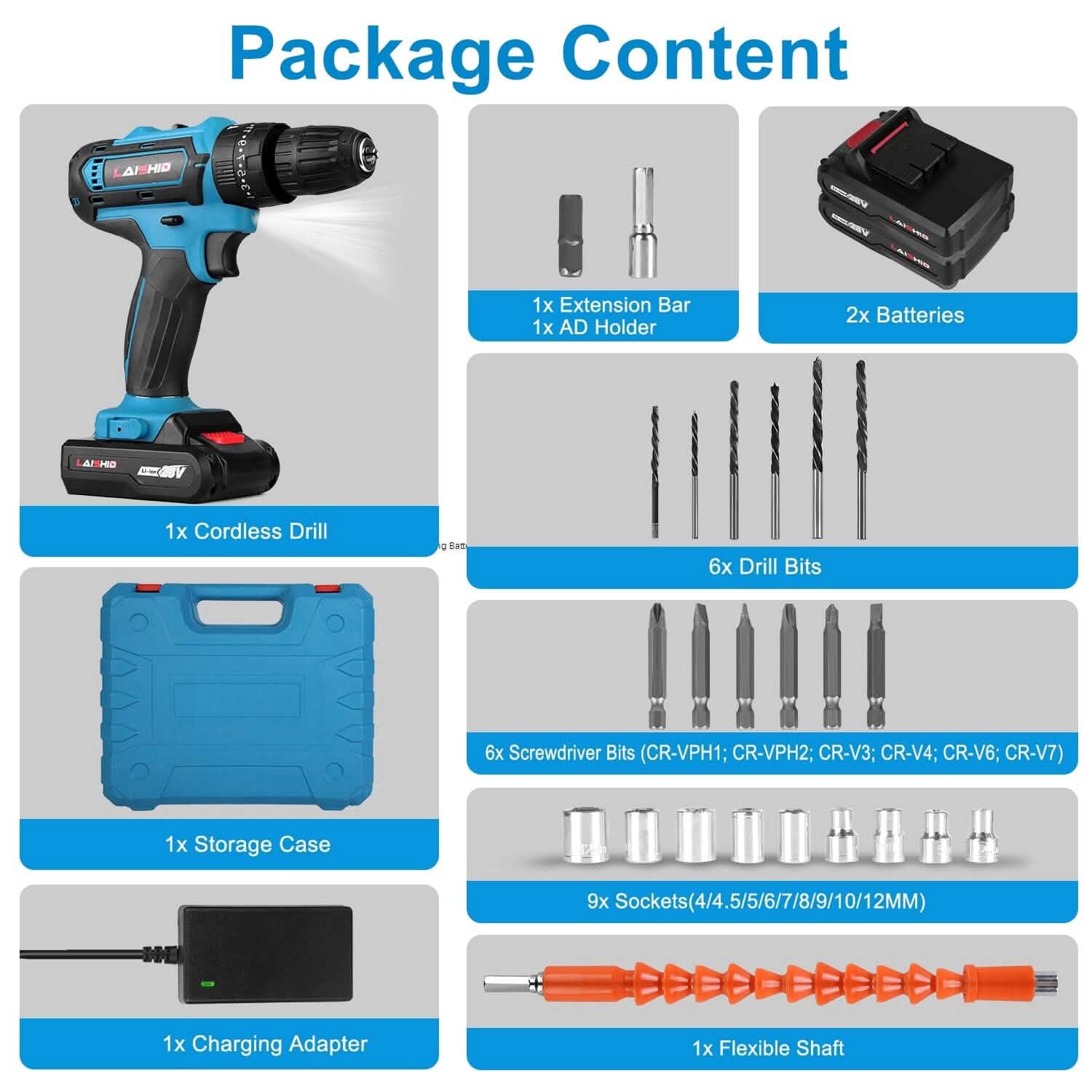 Cordless Drill Set with 2 Pieces 8V Batteries and Charger 2 Variable Speed 3/8In Keyless Chuck Home Improvement - DailySale