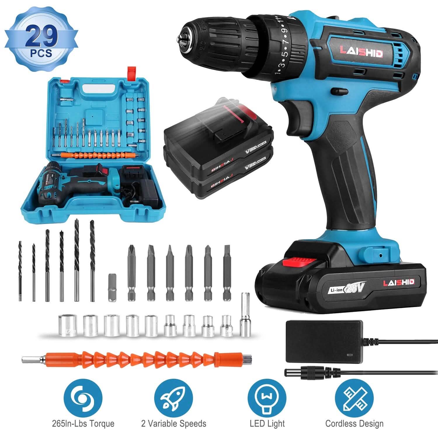 Cordless Drill Set with 2 Pieces 8V Batteries and Charger 2 Variable Speed 3/8In Keyless Chuck Home Improvement - DailySale