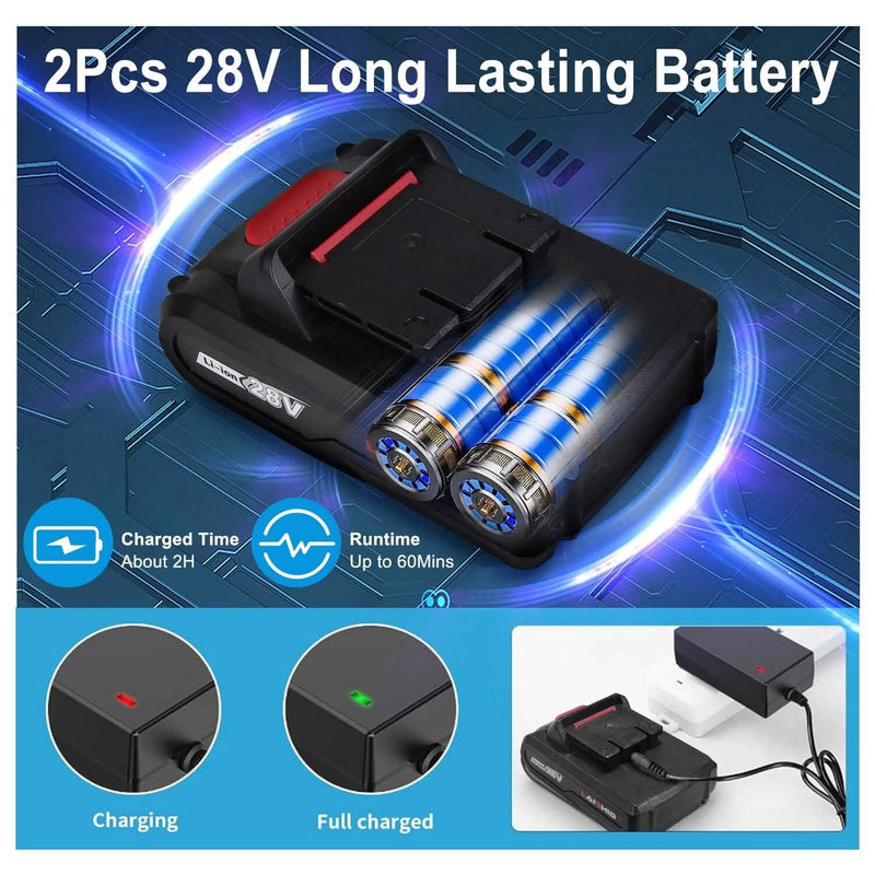 Cordless Drill Set with 2 Pieces 8V Batteries and Charger 2 Variable Speed 3/8In Keyless Chuck Home Improvement - DailySale