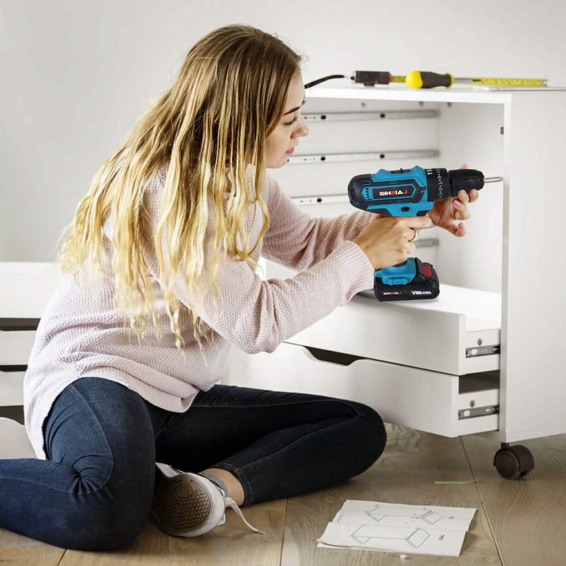 Cordless Drill Set with 2 Pieces 8V Batteries and Charger 2 Variable Speed 3/8In Keyless Chuck Home Improvement - DailySale
