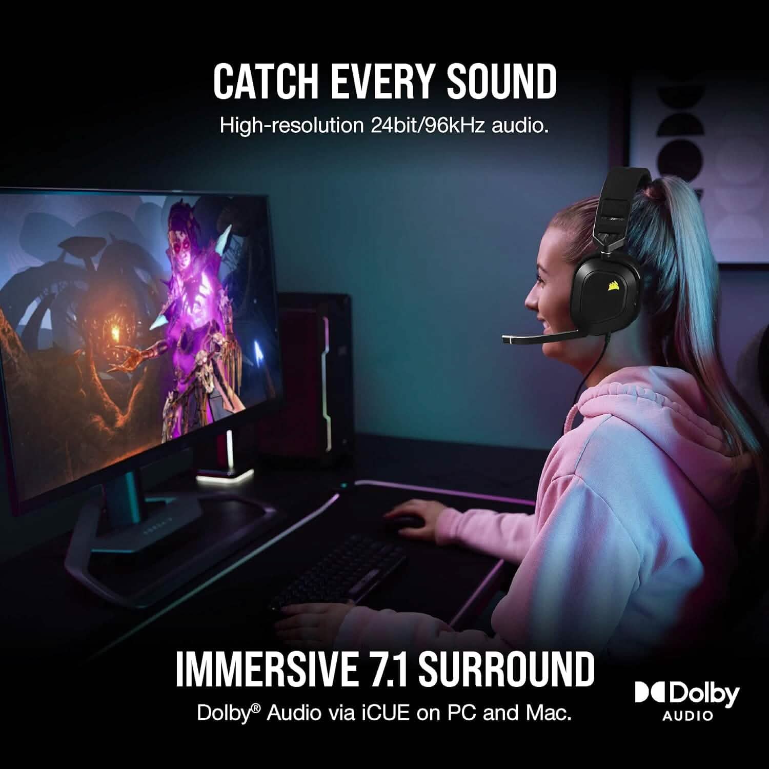 Corsair HS80 RGB USB Premium Gaming Headset (Refurbished) Headphones - DailySale