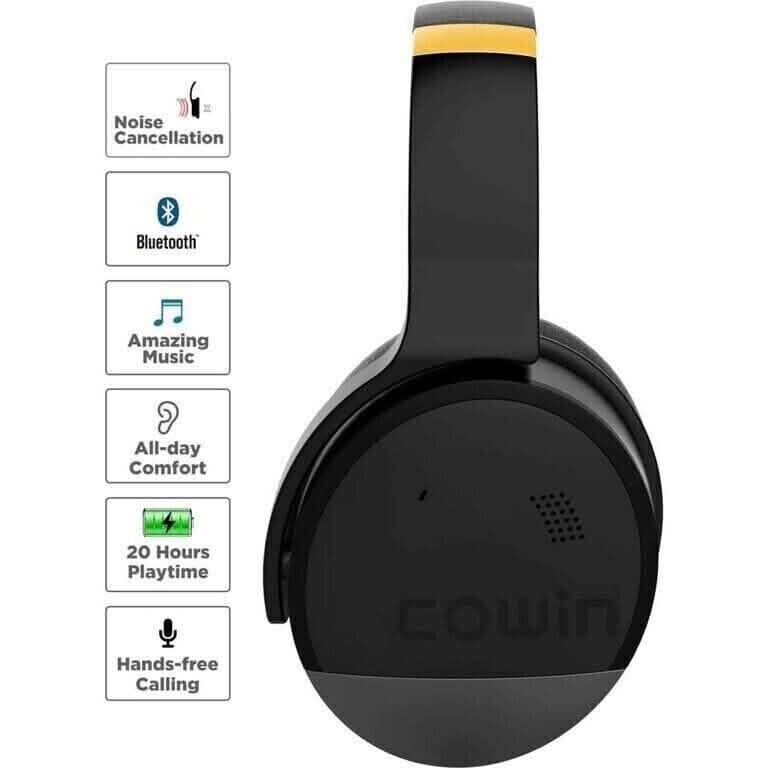 COWIN E8 Active Noise Cancelling Bluetooth Wireless Headphones Black & Gold (Refurbished) Headphones - DailySale