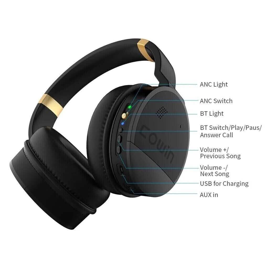 COWIN E8 Active Noise Cancelling Bluetooth Wireless Headphones Black & Gold (Refurbished) Headphones - DailySale
