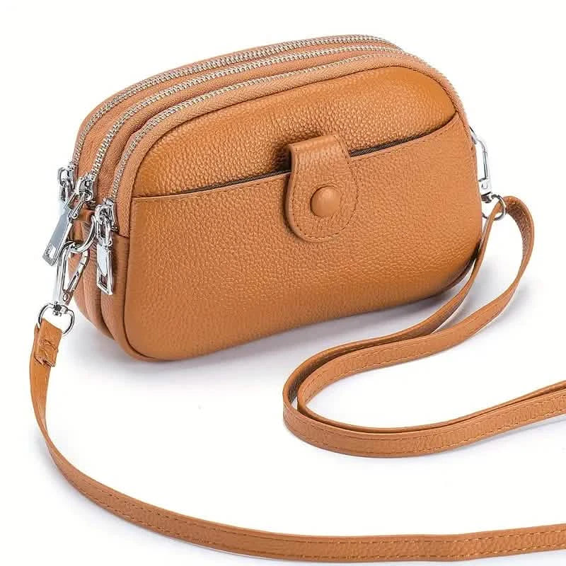Crossbody Bags for Women Small Genuine Leather Shoulder Purse Cross Body Bag with Triple Top Zipper Adjustable Strap Bags & Travel Brown - DailySale
