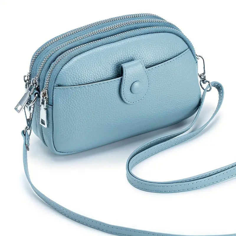 Women's Bag Leather Bag with Zipper with fashion Shoulder Strap – Sky Blue