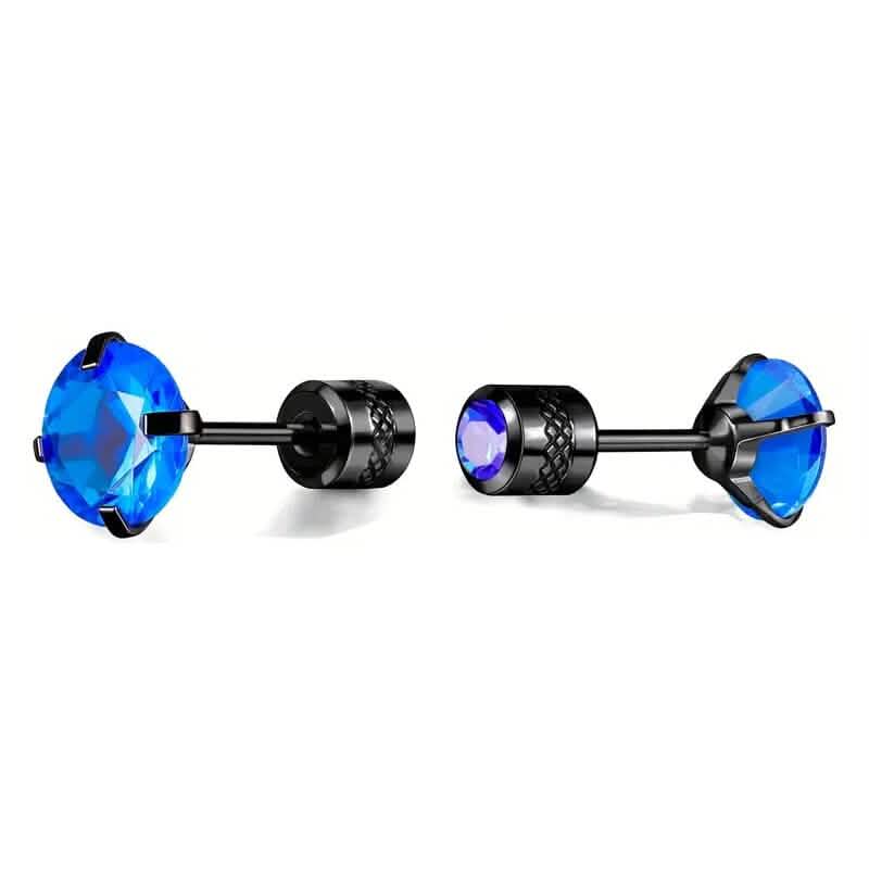 Cubic Zirconia Screw Back Stainless Steel Stud Earrings Earrings Black Blue - DailySale