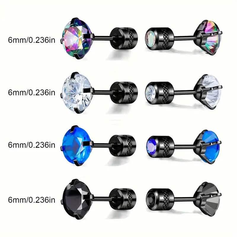 Cubic Zirconia Screw Back Stainless Steel Stud Earrings Earrings - DailySale