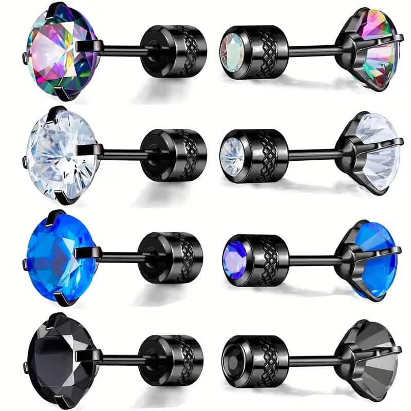 Cubic Zirconia Screw Back Stainless Steel Stud Earrings Earrings - DailySale