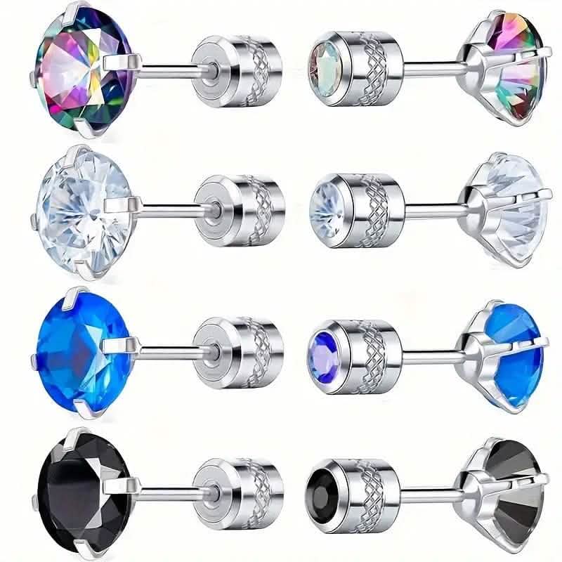 Cubic Zirconia Screw Back Stainless Steel Stud Earrings Earrings - DailySale