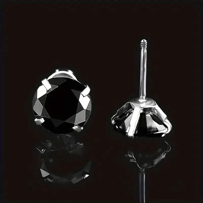 Cubic Zirconia Screw Back Stainless Steel Stud Earrings Earrings Silver Black - DailySale