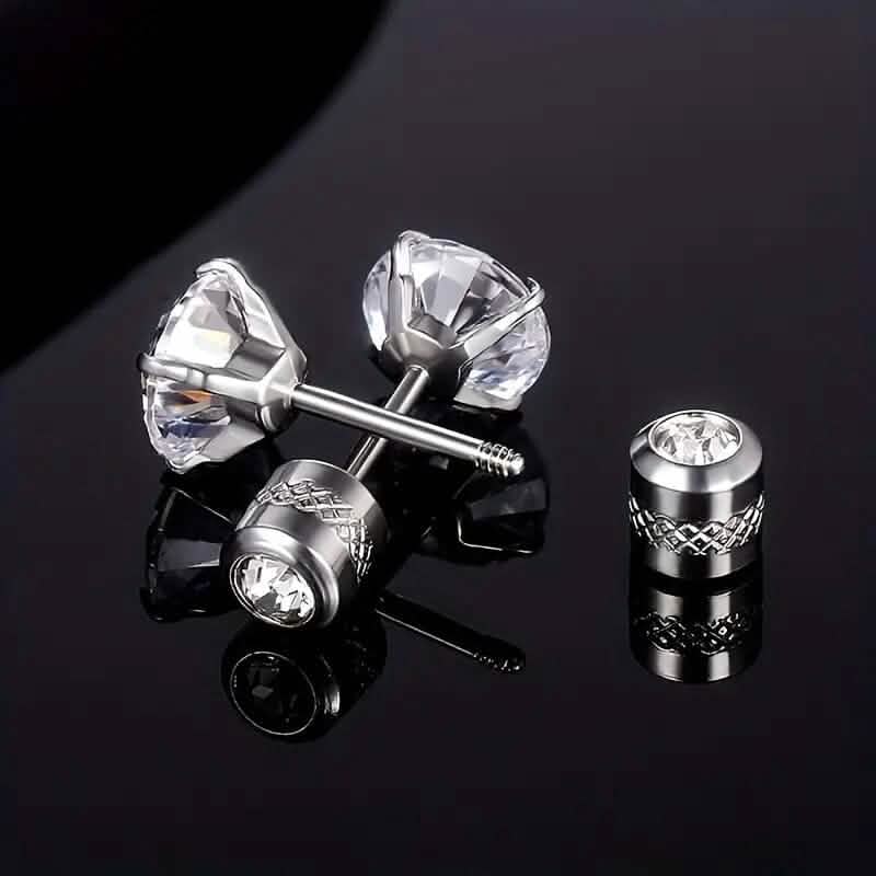 Cubic Zirconia Screw Back Stainless Steel Stud Earrings Earrings Silver White - DailySale