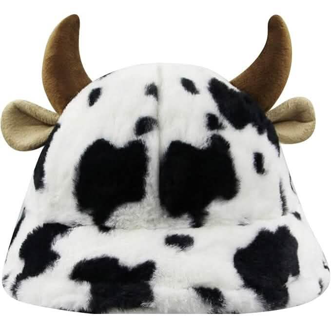 Cute Cow Print Fuzzy Bucket Hat Hats Black - DailySale