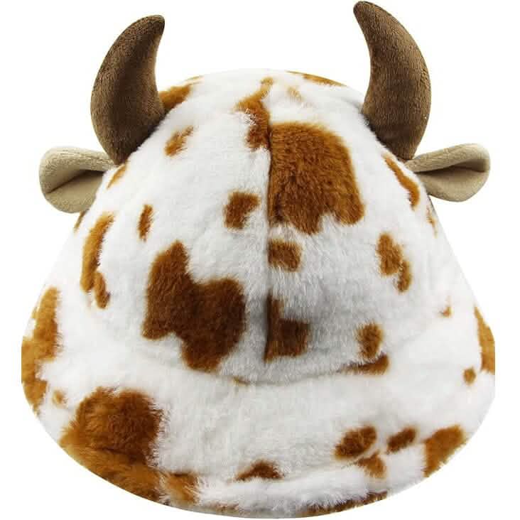 Cute Cow Print Fuzzy Bucket Hat Hats Brown - DailySale