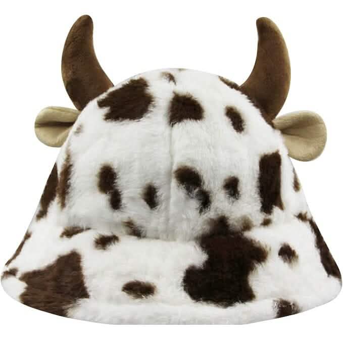Cute Cow Print Fuzzy Bucket Hat Hats Coffee - DailySale