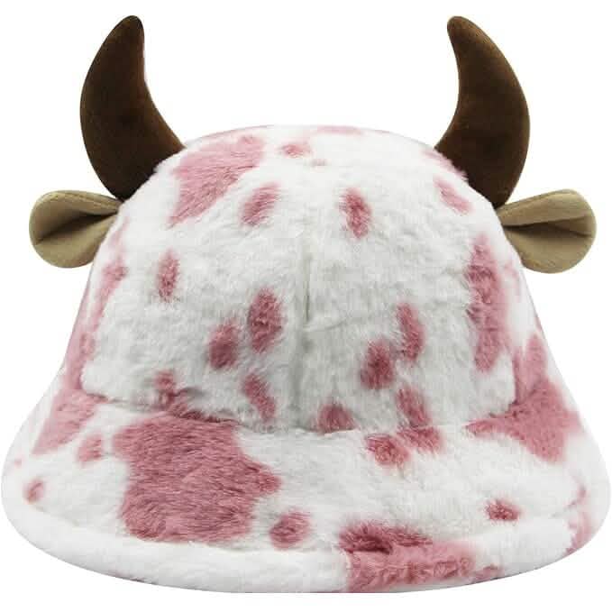 Cute Cow Print Fuzzy Bucket Hat Hats Pink - DailySale