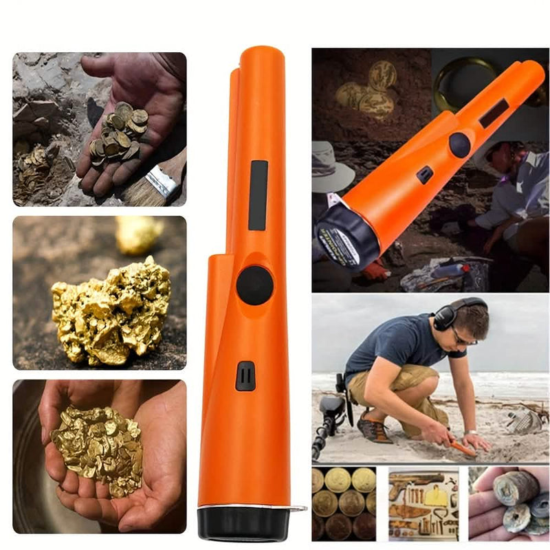 360° Pinpointer Metal Detector with LED, Vibration & Holster (Orange)