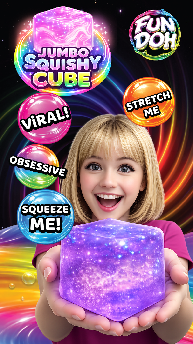 Fun Doh Jumbo Squishy Cube | Giant Glitter Sensory Stress Relief Fidget