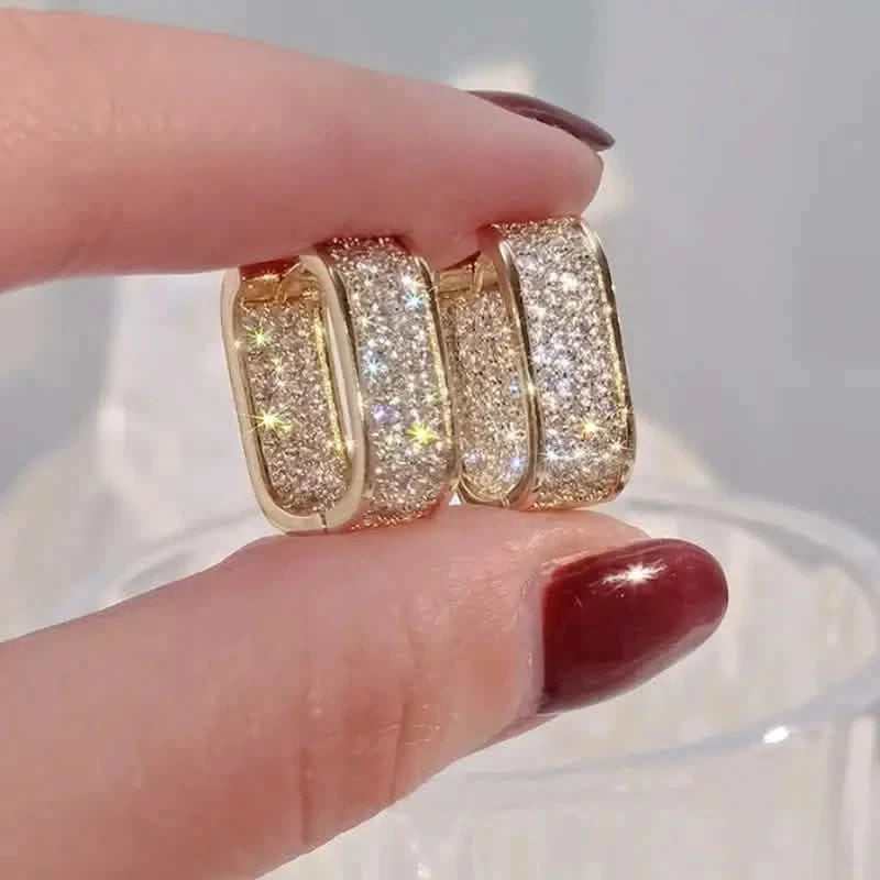 Dainty Paved CZ Hoop Earrings 18k Gold Plated Ear Jewelry Earrings - DailySale