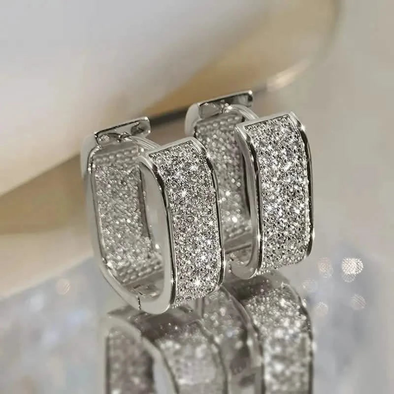 Dainty Paved CZ Hoop Earrings 18k Gold Plated Ear Jewelry Earrings Silver - DailySale