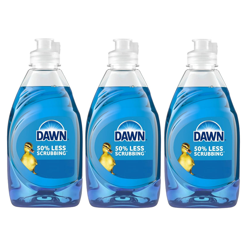Three bottles of Dawn Ultra dishwashing liquid, 7.5 fl oz each, original blue