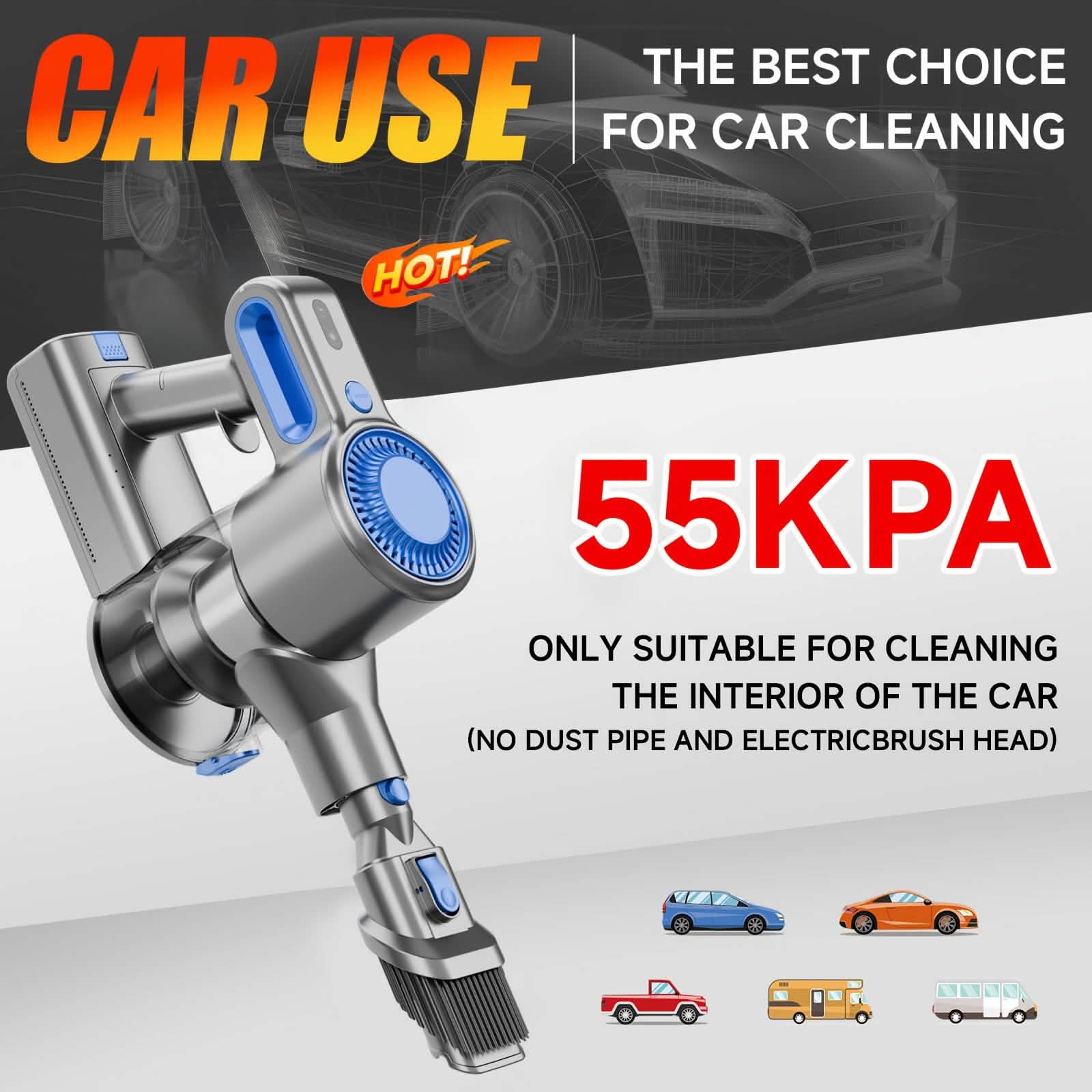 Cordless Vacuum Cleaner with LED Light & Removable Battery – Blue