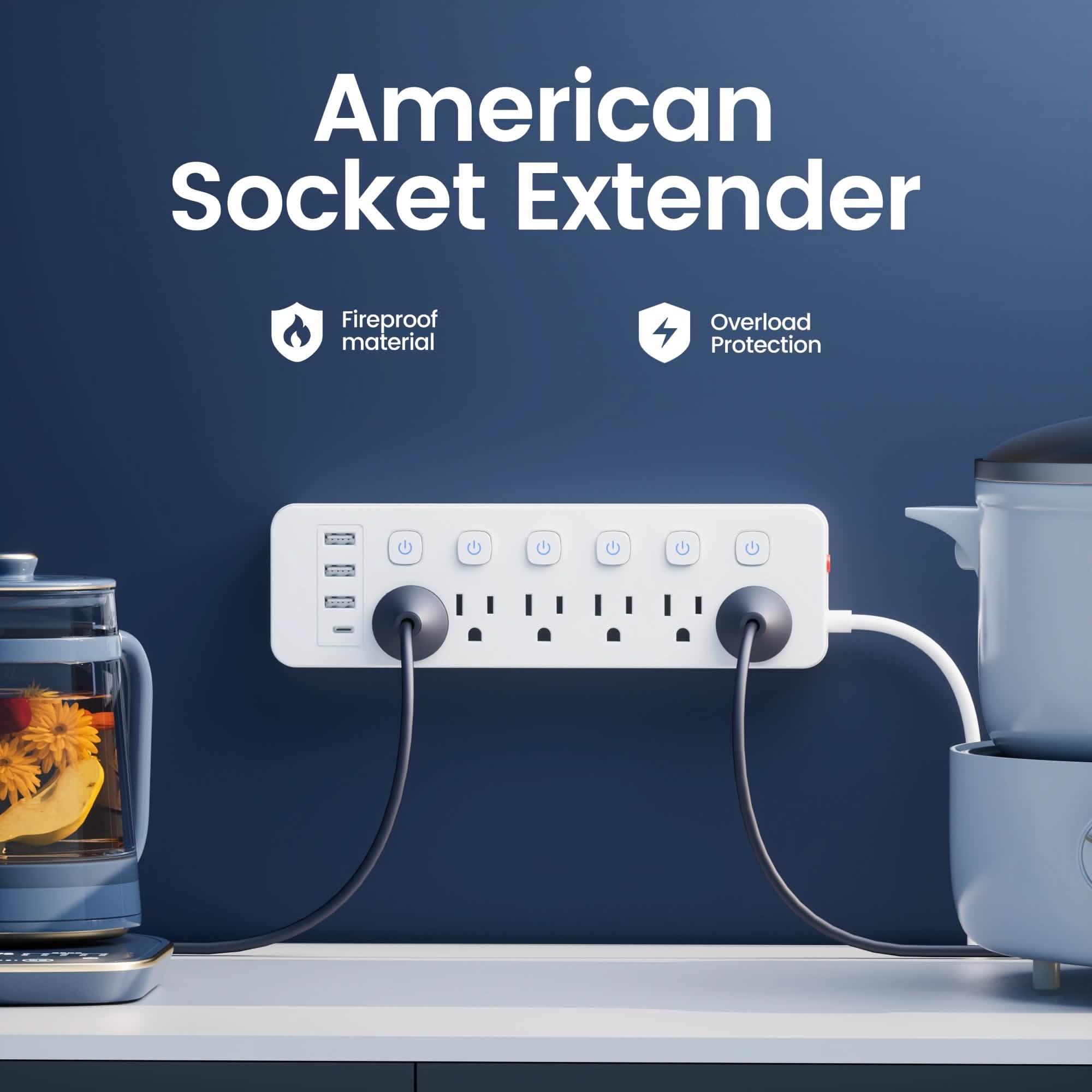 10-in-1 Multi-Outlet Power Strip – 6 AC, 3 USB-A, 1 Type-C