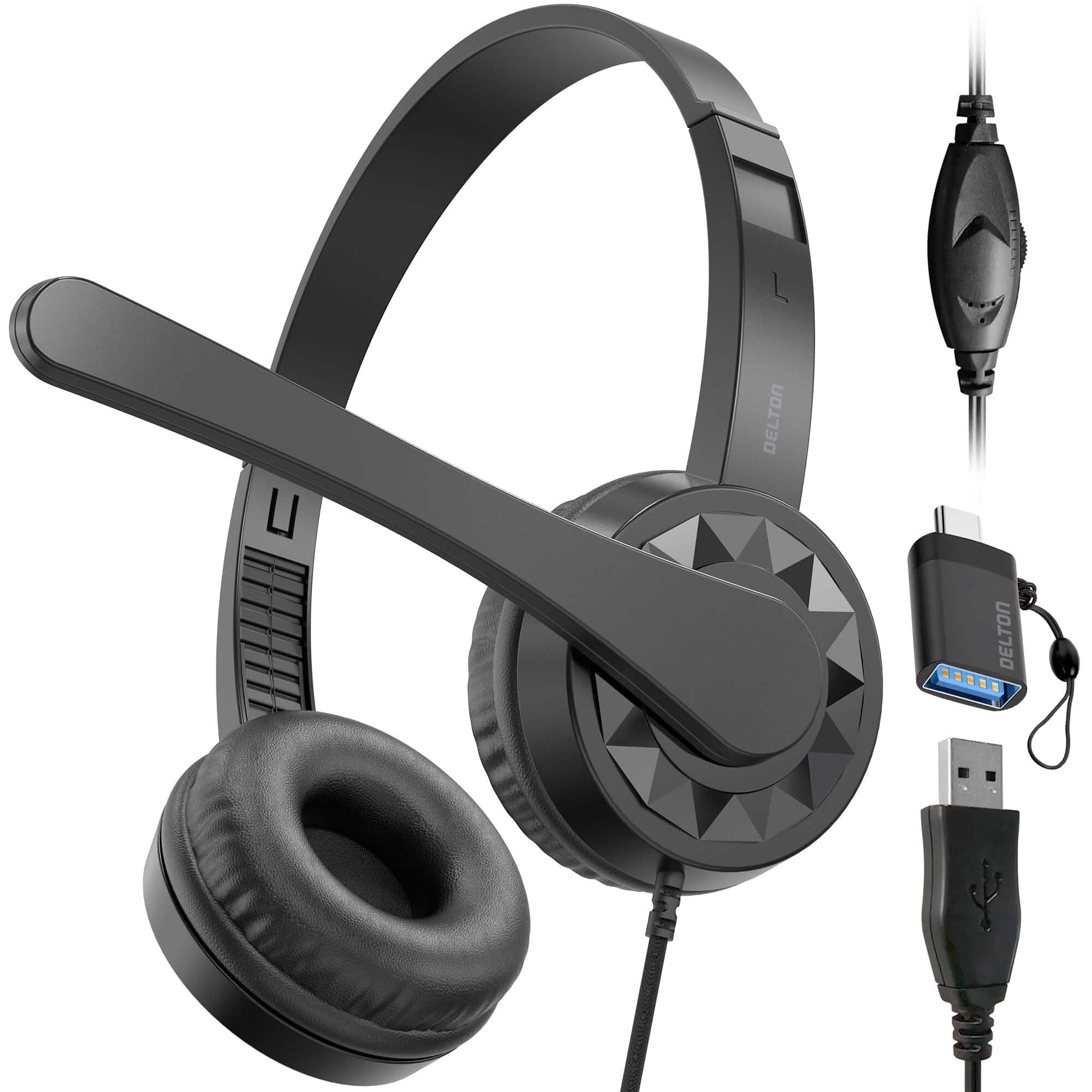 Delton 12YAC USB Computer Noise Isolating Headphones with Microphone Headphones - DailySale