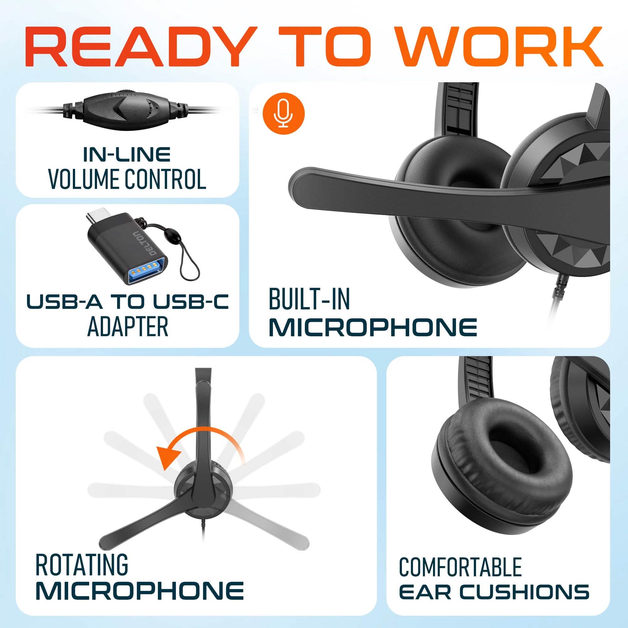 Delton 12YAC USB Computer Noise Isolating Headphones with Microphone Headphones - DailySale
