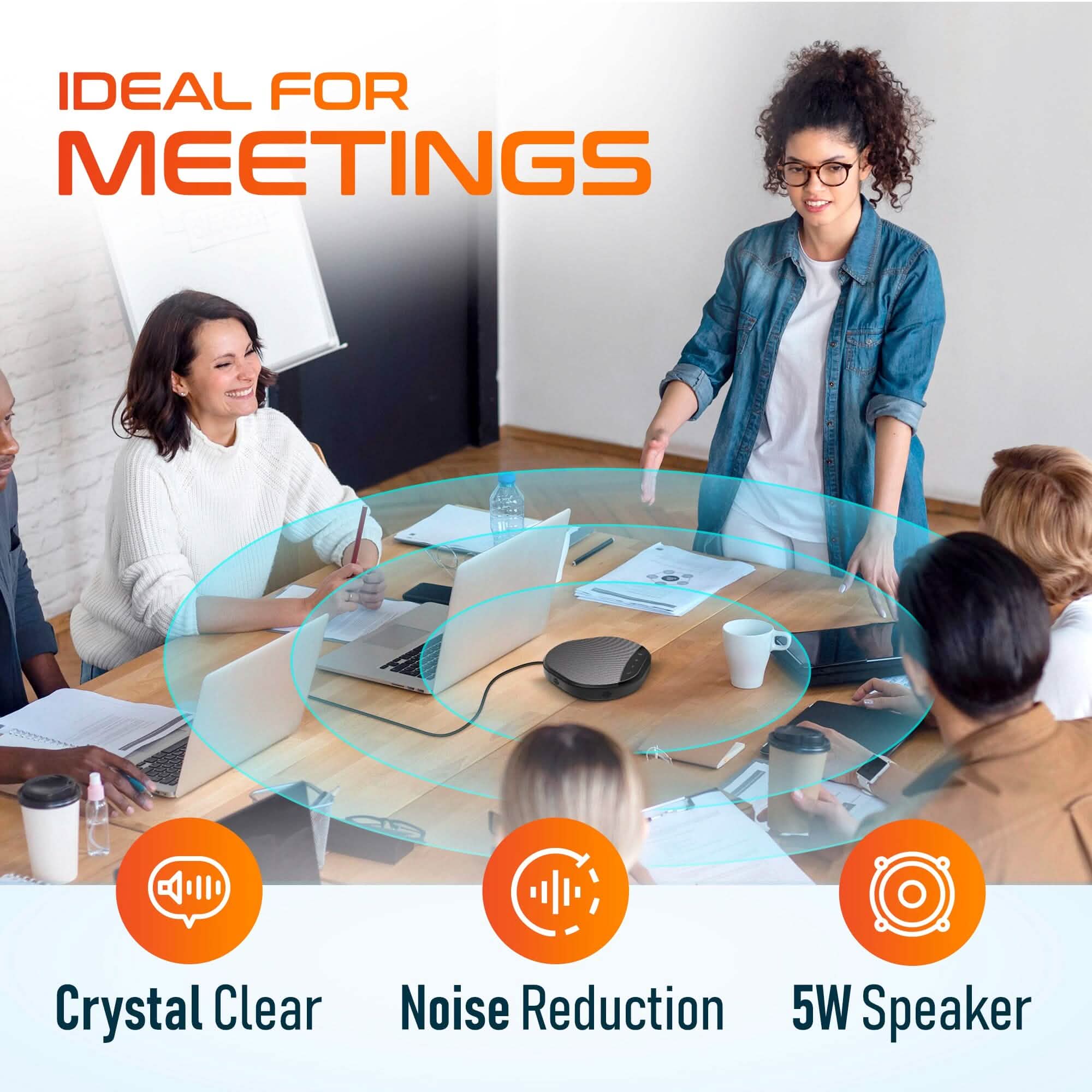 Delton C3900 USB Conference Speaker and Microphone, AI Noise Reduction, 5W Speaker, 16 ft Pickup Distance, 360° Voice Pickup Conference Speaker for Office, Home, Online Meetings and More - Black Speakers - DailySale