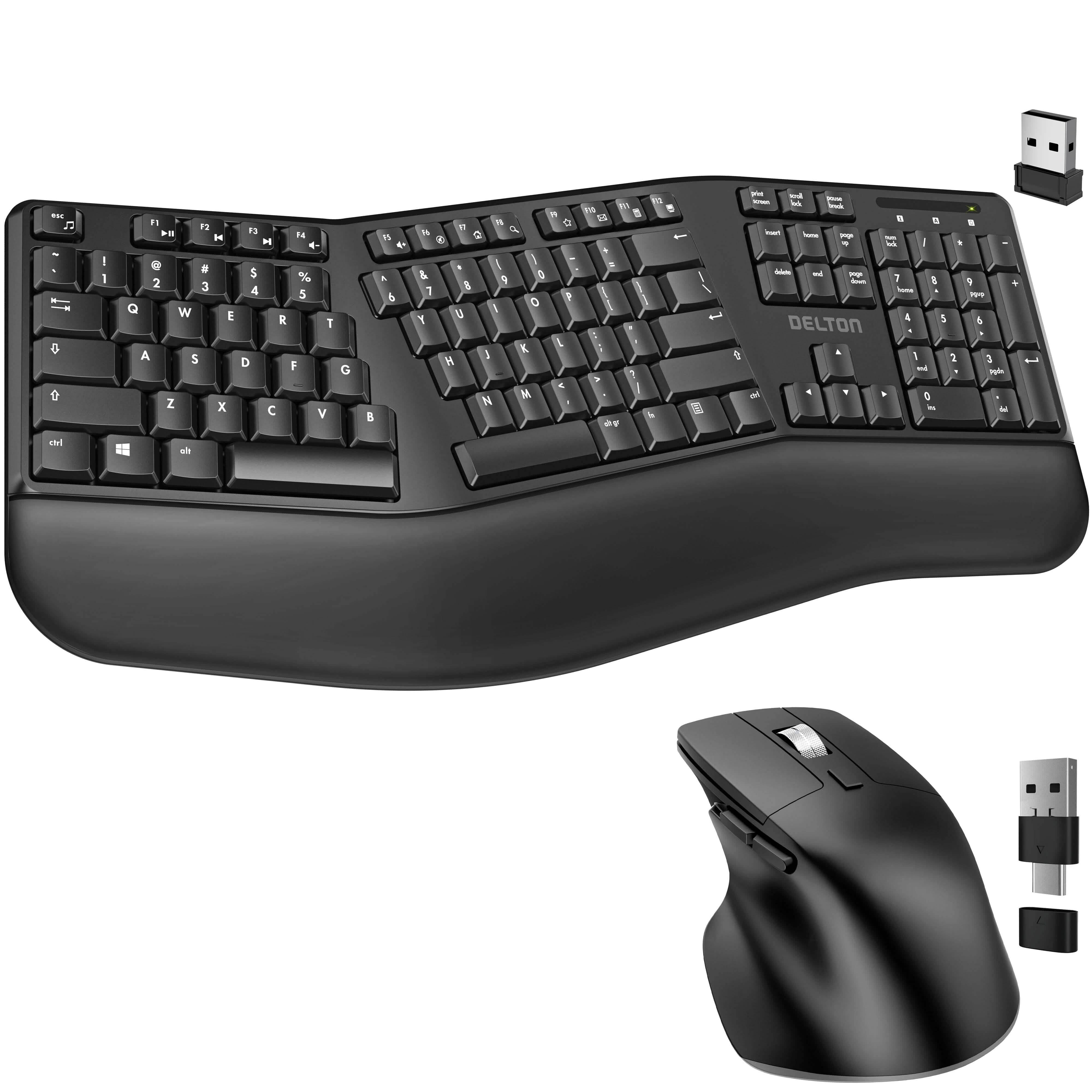 Delton G18 Ergonomic Wireless Keyboard and Mouse, Split Keyboard with Wrist Support & Ergonomic Wireless Mouse, 2.4G Auto Pair USB Dongle for Computer, Laptop, Mac, Chromebook & Tablets - Black Computer Accessories - DailySale