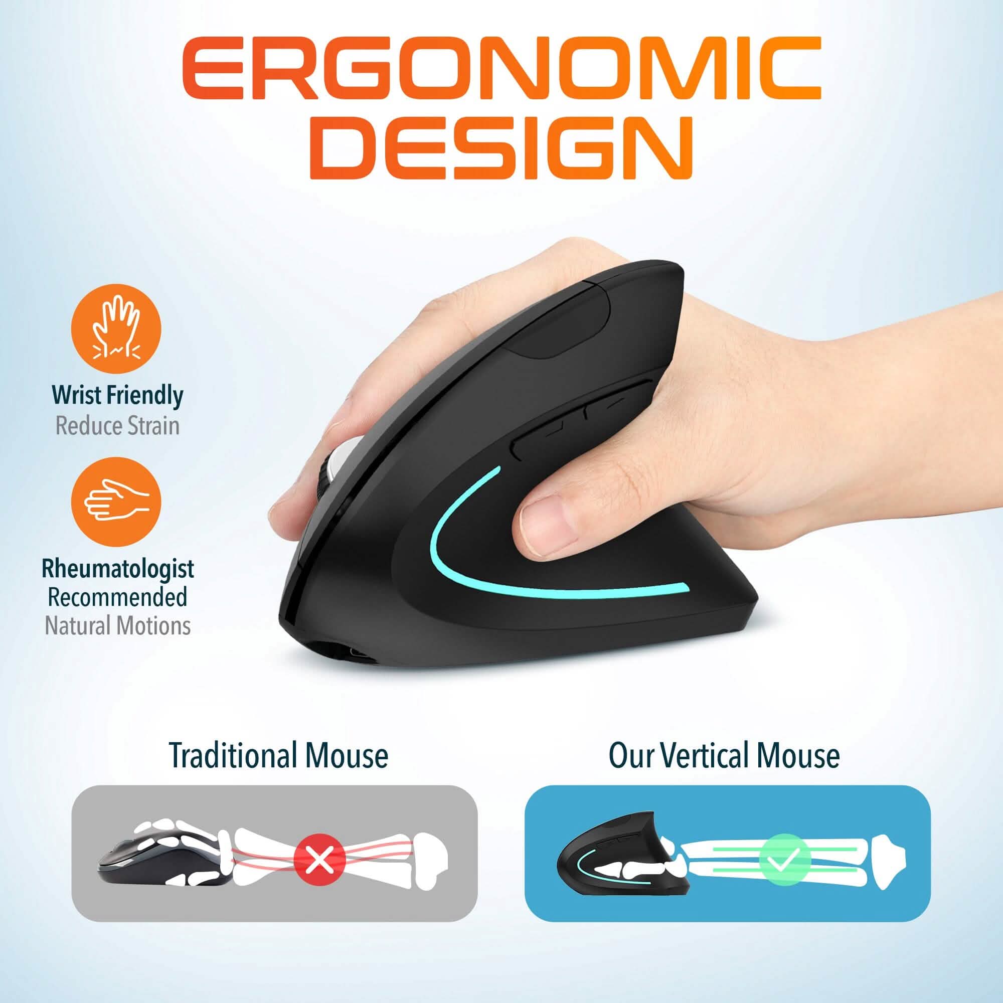 Delton S12 Ergonomic Vertical Rechargeable Wireless Mouse with Auto Pair USB Dongle Computer Accessories - DailySale