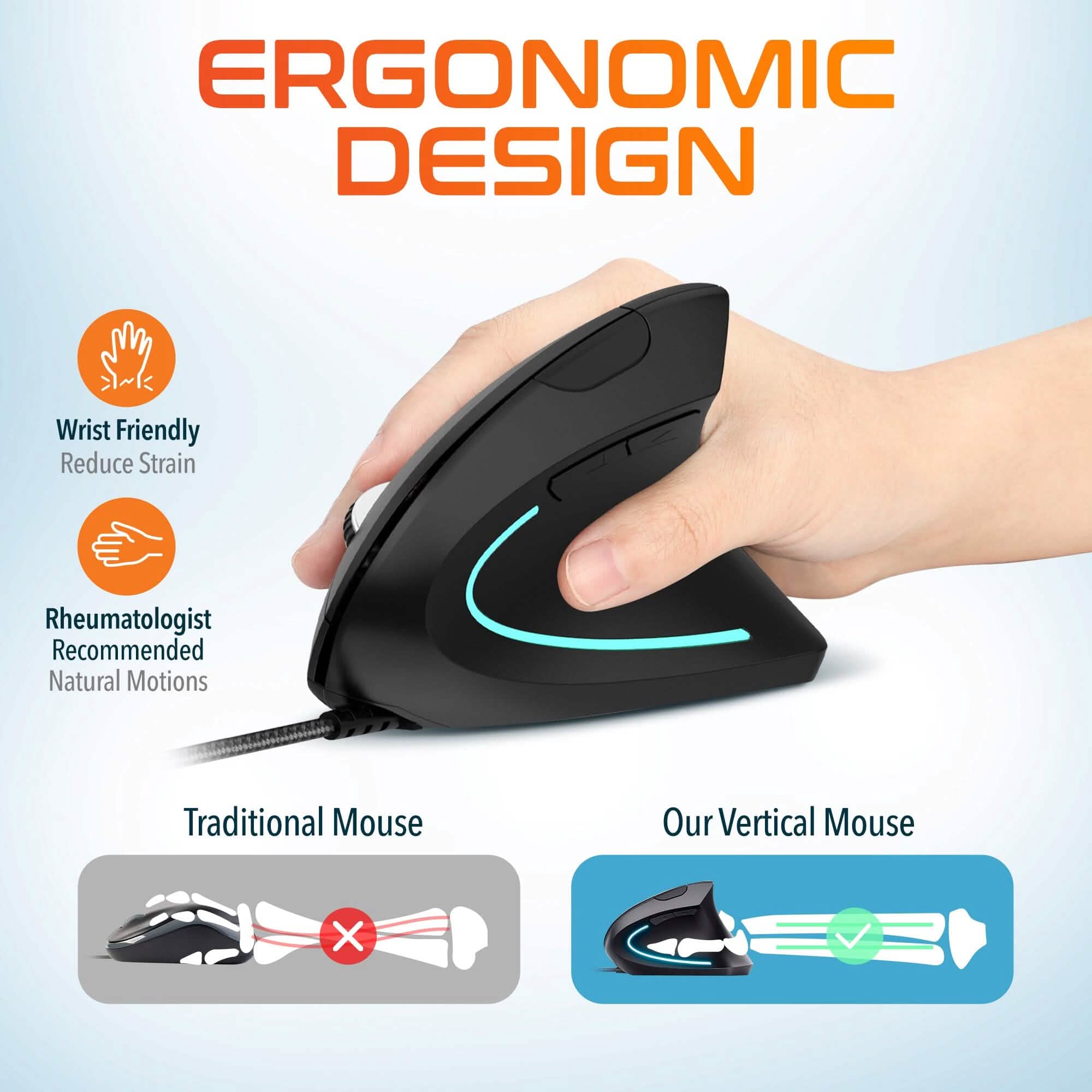Delton S12 Ergonomic Vertical Wired Mouse Computer Pointing Device Computer Accessories - DailySale