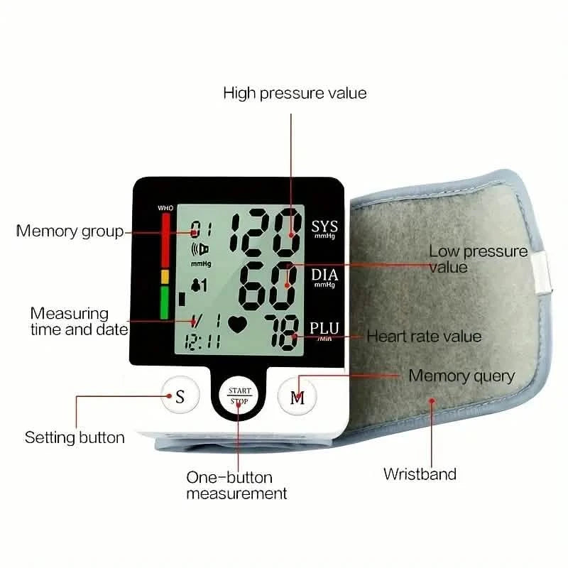 Digital Wrist Blood Pressure Monitor for Adults - Voice-Activated, Heart Rate & Adjustable Cuff Wellness - DailySale