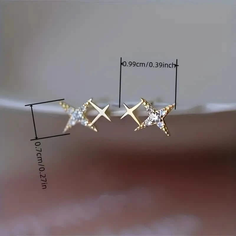 Double Star Design Stud Earrings Inlaid Zirconia Earrings - DailySale