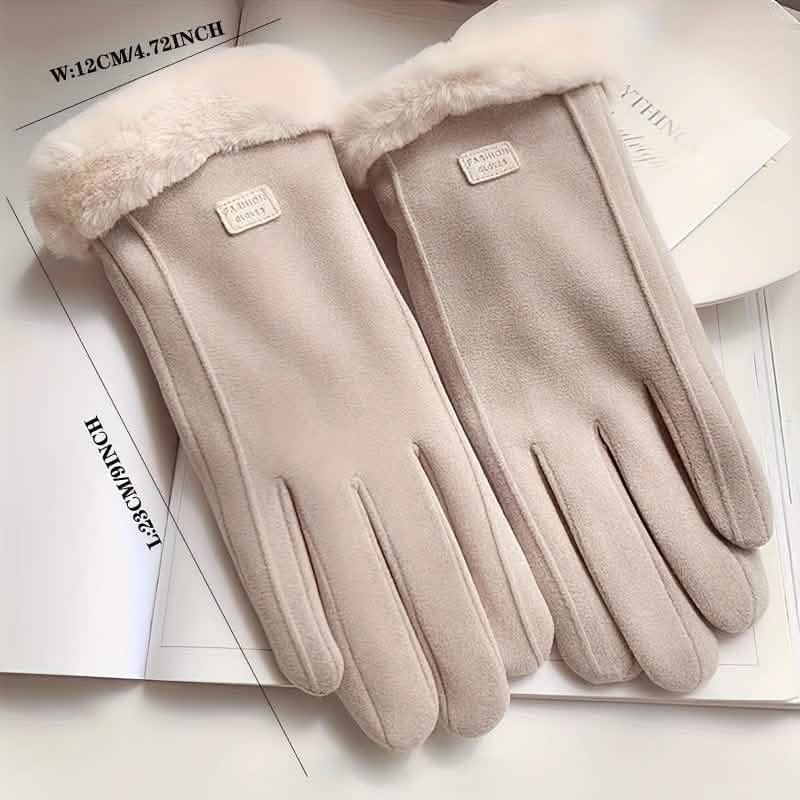 Cashmere Warm Suede Leather Plush Touch Screen Gloves