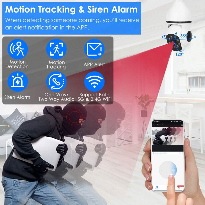 E27 WiFi Bulb Camera 1080P FHD WiFi IP Pan Tilt Security Surveillance Camera with Two-Way Audio Full Color Night Vision Smart Home & Security - DailySale
