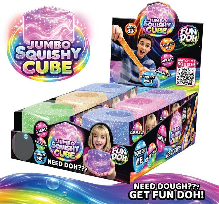 Fun Doh Jumbo Squishy Cube | Giant Glitter Sensory Stress Relief Fidget