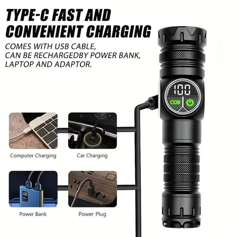 Rechargeable LED Flashlight with 5 Modes & Magnetic Base – Gift Box
