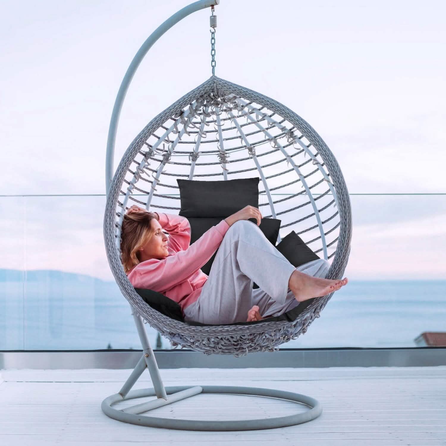 Egg Chair Hanging Basket Seat Cushion with Headrest Furniture & Decor - DailySale