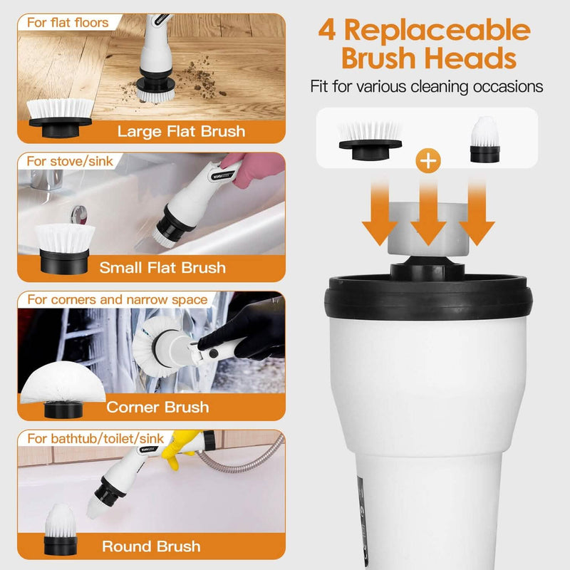 Electric Cordless Spin Scrubber Cleaning Brush with 4 Replaceable Heads Household Appliances - DailySale