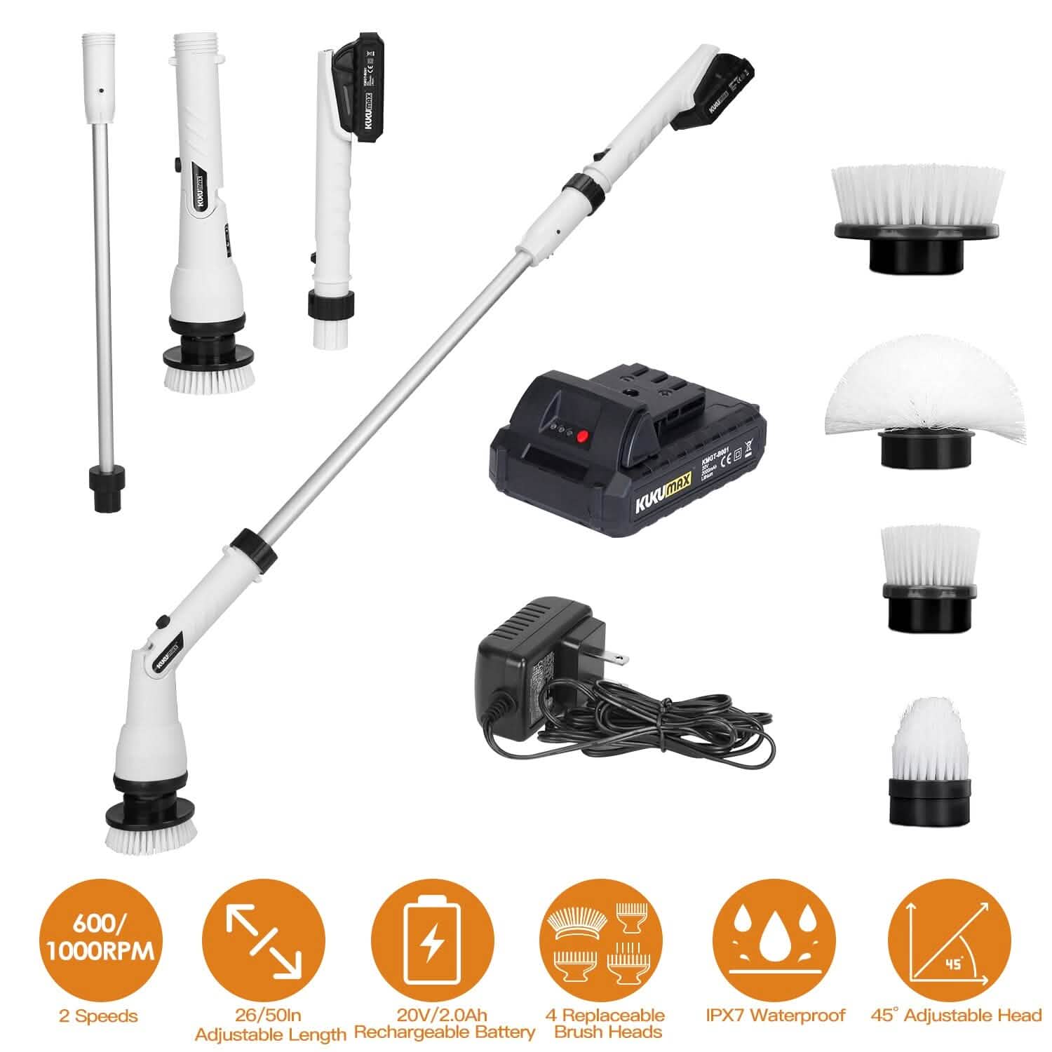 Electric Cordless Spin Scrubber Cleaning Brush with 4 Replaceable Heads Household Appliances - DailySale