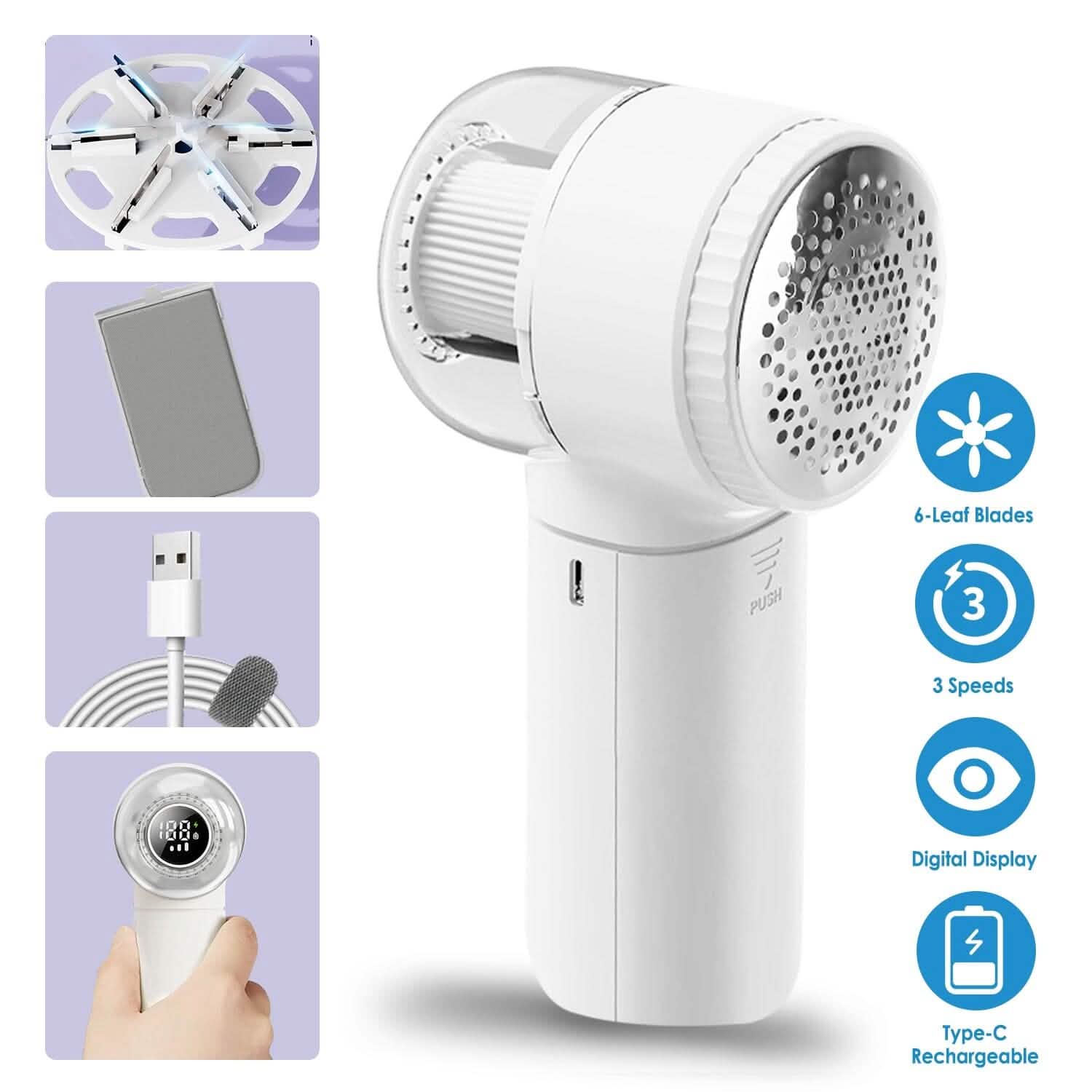 Electric Fabric Shaver with 3 Speeds Lint Brush Digital Display Household Appliances - DailySale
