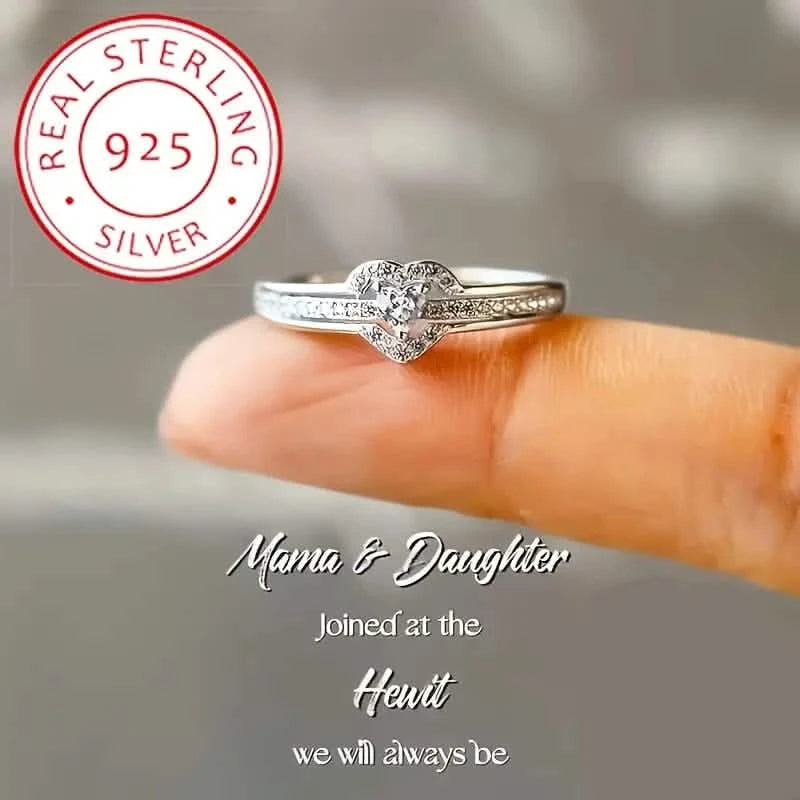 Elegant 925 Sterling Silvery Heart Ring with Sparkling Zirconia Rings - DailySale