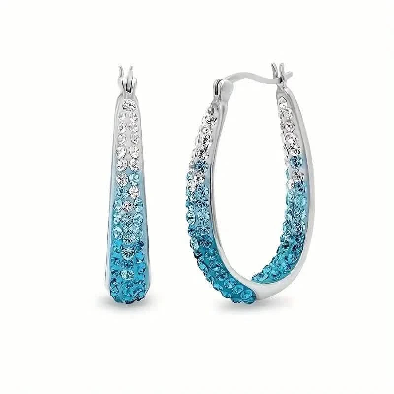 Elegant Dual Tone Gradient Glitter Hoop Earrings Earrings Blue - DailySale
