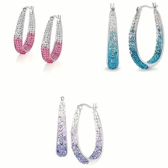 Elegant Dual Tone Gradient Glitter Hoop Earrings Earrings - DailySale